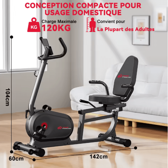 Vélo d'Exercice Couché Fitness Code - Vélo Semi-Allongé 120kg